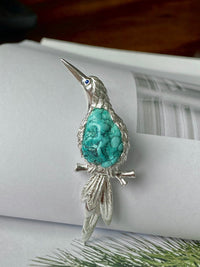 Natural Turquoise Sri Lankan Sapphire Bird Brooch, Pendant