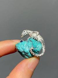Natural Turquoise Sri Lankan Sapphire Chameleon Brooch, Pendant.one-of-a-kind piece in the world