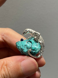 Natural Turquoise Sri Lankan Sapphire Chameleon Brooch, Pendant.one-of-a-kind piece in the world