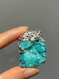Natural Turquoise Mozambique Ruby Leopard Brooch, Pendant.a one-of-a-kind piece in the world