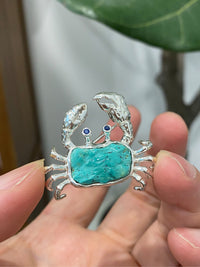 Natural Turquoise Mozambique Ruby/Sri Lankan Sapphire Crab Brooch, Pendant（one of a kind piece in the world）