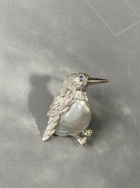 White Freshwater Baroque Pearl Bird Brooch, Pendant（one of a kind piece in the world）