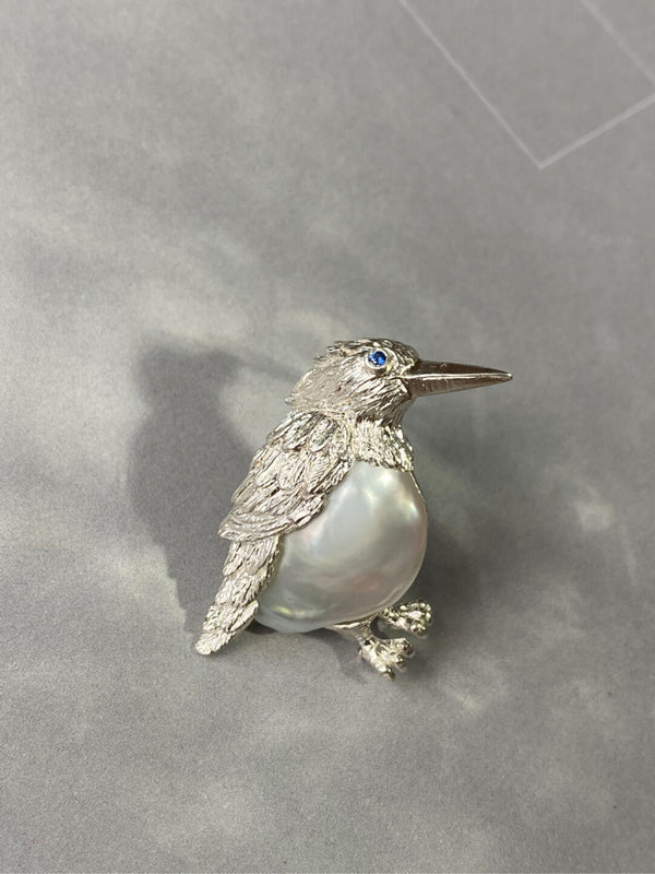 White Freshwater Baroque Pearl Bird Brooch, Pendant（one of a kind piece in the world）