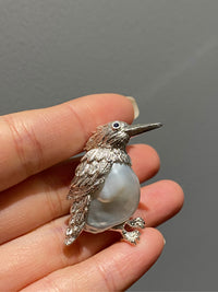 White Freshwater Baroque Pearl Bird Brooch, Pendant（one of a kind piece in the world）