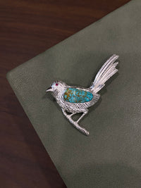 Natural Turquoise Mozambique Ruby Magpie Brooch, Pendant（one of a kind piece in the world）