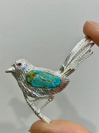 Natural Turquoise Mozambique Ruby Magpie Brooch, Pendant（one of a kind piece in the world）
