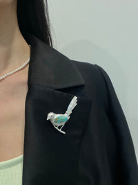 Natural Turquoise Mozambique Ruby Magpie Brooch, Pendant（one of a kind piece in the world）