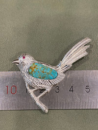 Natural Turquoise Mozambique Ruby Magpie Brooch, Pendant（one of a kind piece in the world）