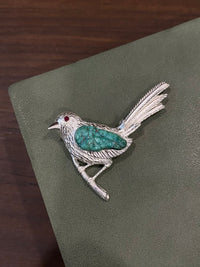 Natural Turquoise Mozambique Ruby Magpie Brooch, Pendant（one of a kind piece in the world）