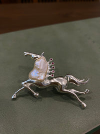 White Freshwater Baroque Pearl Mozambique Ruby Horse Brooch, Pendant（one of a kind piece in the world）