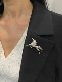 White Freshwater Baroque Pearl Mozambique Ruby Horse Brooch, Pendant（one of a kind piece in the world）