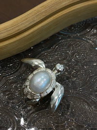 White Freshwater Baroque Pearl Mozambique Ruby Turtle Brooch, Pendant（one of a kind piece in the world）