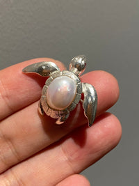 White Freshwater Baroque Pearl Mozambique Ruby Turtle Brooch, Pendant（one of a kind piece in the world）