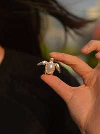 White Freshwater Baroque Pearl Mozambique Ruby Turtle Brooch, Pendant（one of a kind piece in the world）