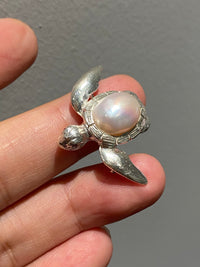 White Freshwater Baroque Pearl Mozambique Ruby Turtle Brooch, Pendant（one of a kind piece in the world）