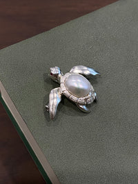 White Freshwater Baroque Pearl Mozambique Ruby Turtle Brooch, Pendant（one of a kind piece in the world）