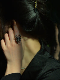 Black Seawater Pearl Spider Ring（one of a kind piece in the world）
