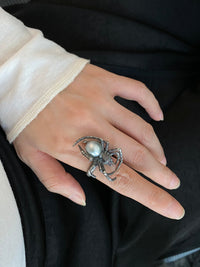 Black Seawater Pearl Spider Ring（one of a kind piece in the world）