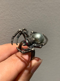Black Seawater Pearl Spider Ring（one of a kind piece in the world）