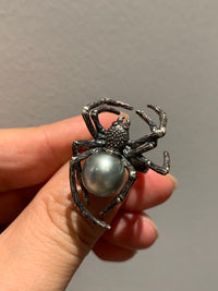 Black Seawater Pearl Spider Ring（one of a kind piece in the world）