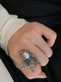 Black Seawater Pearl Spider Ring（one of a kind piece in the world）