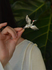 White Freshwater Baroque Pearl Sri Lanka Sapphire Crane Brooch, Pendant（one of a kind piece in the world）