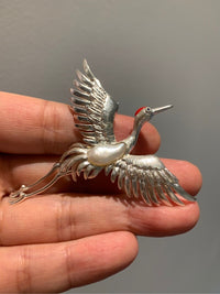 White Freshwater Baroque Pearl Sri Lanka Sapphire Crane Brooch, Pendant（one of a kind piece in the world）