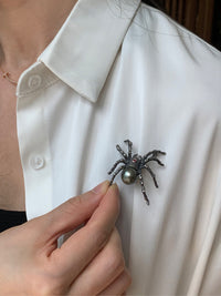Black Seawater Pearl Spider Brooch, Pendant（one of a kind piece in the world）