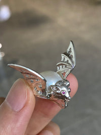 White Freshwater Baroque Pearl Mozambique Ruby Bat Brooch, Pendant（one of a kind piece in the world）