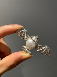 White Freshwater Baroque Pearl Mozambique Ruby Bat Brooch, Pendant（one of a kind piece in the world）