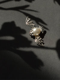 White Freshwater Baroque Pearl Mozambique Ruby Bat Brooch, Pendant（one of a kind piece in the world）