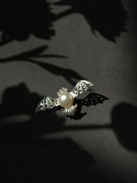 White Freshwater Baroque Pearl Mozambique Ruby Bat Brooch, Pendant（one of a kind piece in the world）