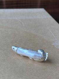 White Freshwater Baroque Pearl Sri Lanka Sapphire Arowana Fish Brooch, Pendant（one of a kind piece in the world）