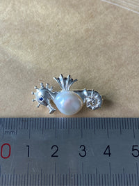 White Freshwater Baroque Pearl Sri Lanka Sapphire Sea Horse Brooch, Pendant（one of a kind piece in the world）