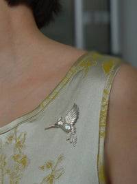White Freshwater Baroque Pearl Sri Lanka Sapphire Hummingbird Brooch, Pendant（one of a kind piece in the world）