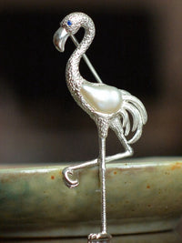 White Baroque Pearl Sri Lankan Sapphire Flamingo Brooch, Pendant