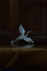 White Freshwater Baroque Pearl Sri Lanka Sapphire Crane Brooch, Pendant（one of a kind piece in the world）