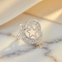 S999 Pure Silver Heart-Moon CZ Pendant with Star Silhouette - Detail