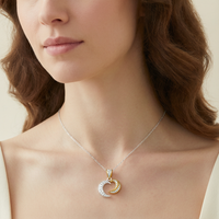 S999 Pure Silver Heart-Moon CZ Pendant with Star Silhouette - Lifestyle