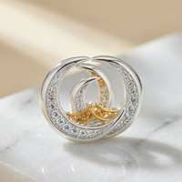 S999 Pure Silver Intertwined Double Crescent Moon CZ Necklace - Detail