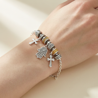 S925 Silver Multi-Charm Guardian Bracelet with Hamsa Cross - Lifestyle