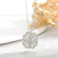 Four-Leaf Clover Necklace with Scattered CZ - model wearing - lifestyle styling