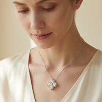 S925 Silver Flower Clover Pendant with Pear-Cut CZ Stones - Lifestyle