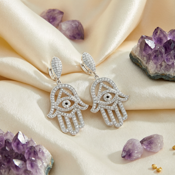 Hamsa Evil Eye Pave Earrings