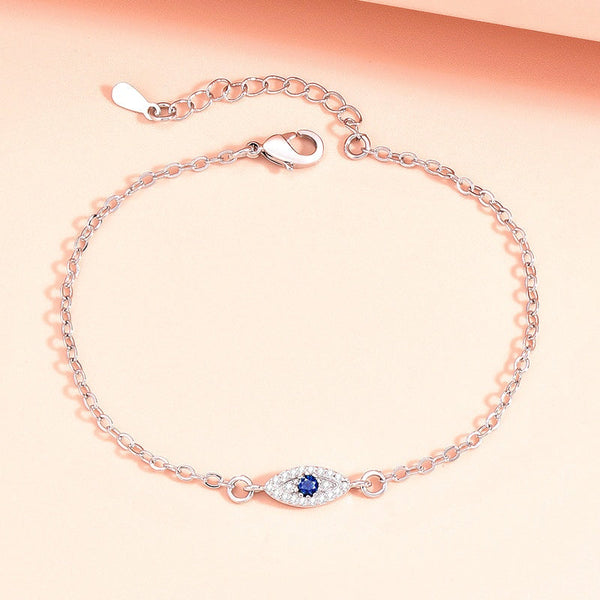 Silver Evil Eye CZ Pendant Bracelet with Micro-Pave Setting