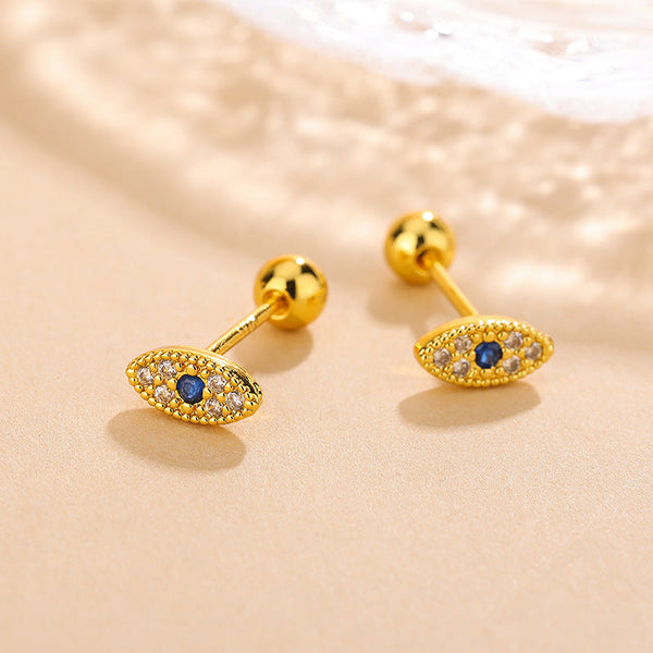 Evil Eye CZ Screw Stud Earrings with 925 Silver Post