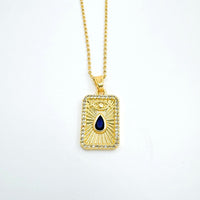 Celestial Evil Eye Zirconia Pendant with Halo Setting - detail close-up showing craftsmanship