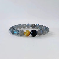 Labradorite and Tiger Eye Stone Beaded Bracelet - detail close-up showing craftsmanship