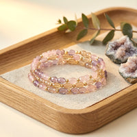 Semi-Precious Stone Multi-Strand Wrap Bracelet - lifestyle - warm natural light setting