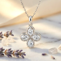 Flower Clover Pendant with Pear-Cut CZ Stones - detail close-up showing craftsmanship